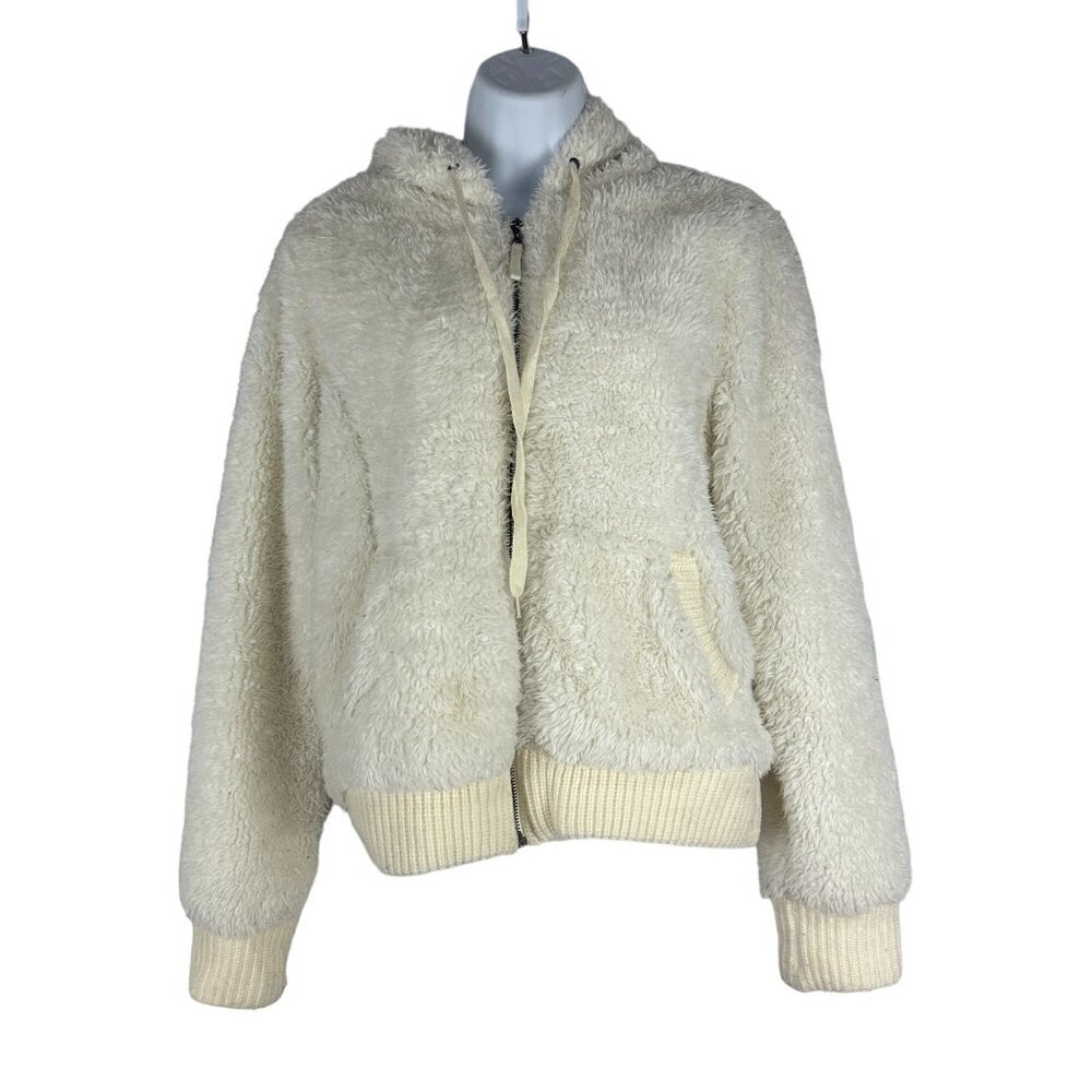Empyre Women's Fuzzy Full Zip Hooded Jacket Size M White
